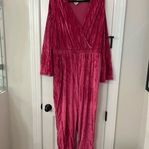 a new day Fuchsia Velvet Jumpsuit